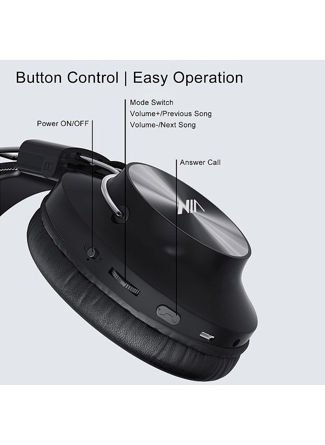 NIA NIA S4000 Foldable Over Ear Music Headset Wireless Bluetooth Headphones Stereo Music Earphone 3.5mm AUX IN TF Card MP3 Player FM Radio with Microphone Black  - Image 2