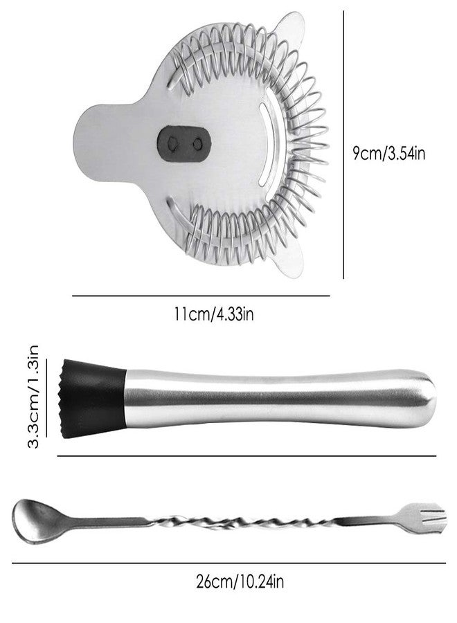 SENHAI Stainless Steel Cocktail Muddler, Spiral Mixing Spoon & 4-Prong Bar Strainer, Home Bar Bartender's Muddling Tool Set - Image 3