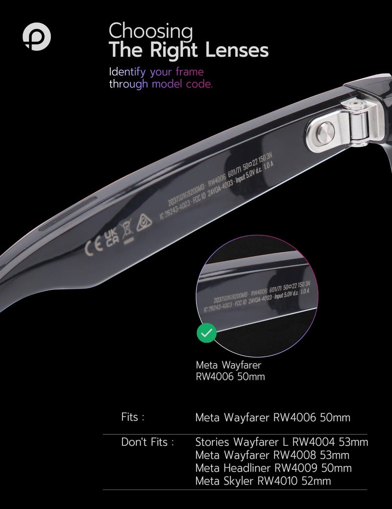 PapaViva Replacement Lenses for Ray-Ban Meta Wayfarer RW4006 & RW4012 50mm AI Glasses HD Yellow Non-polarized - Image 3
