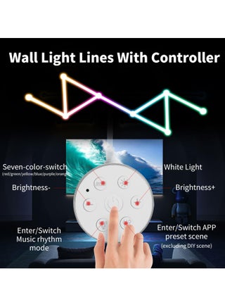 9 قطع مجموعة أشرطة إضاءة LED ذكية RGB قابلة للتوصيل، إضاءة خطوط واي فاي وبلوتوث قابلة للتعتيم ومتزامنة مع الموسيقى، ديكور حائط DIY لغرف الألعاب وغرف النوم، لون أبيض - view 2