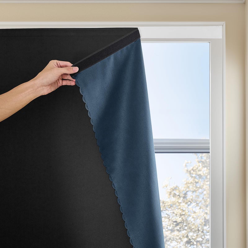 Jilron Autohesion Curtains for WindowsBedroom Blackout Curtains for Thermal Lnsulated No Drill Curtains Room Darkening Black Small Drapes 1 Panels47Wx54L inchBlack