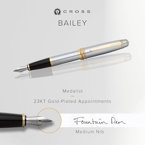 Cross Bailey Refillable Fountain Presented in a Premium Gift Box - Medium Point, Black Ink, Medalist - Image 2