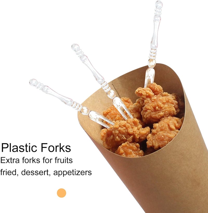 suituts 100 Pcs Disposable French Fry Cups 16oz Charcuterie Cups Paper French Fries Holder Kraft French Container with Extra 90pcs Plastic Forks - Image 4