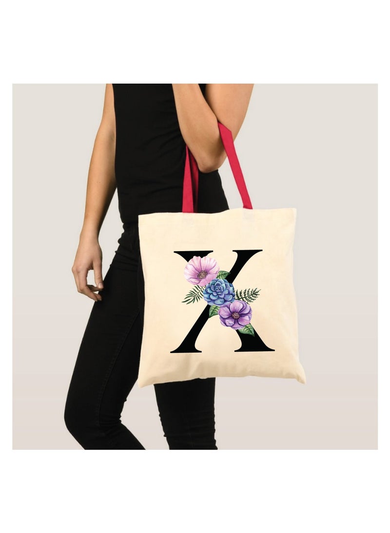 PRINTSHOP4ME Initial Letters Canvas Cotton Tote Bag With Red Handle-Ideal Gifts For Bridesmaids-Party Bag-Reusable Bags  - Image 3