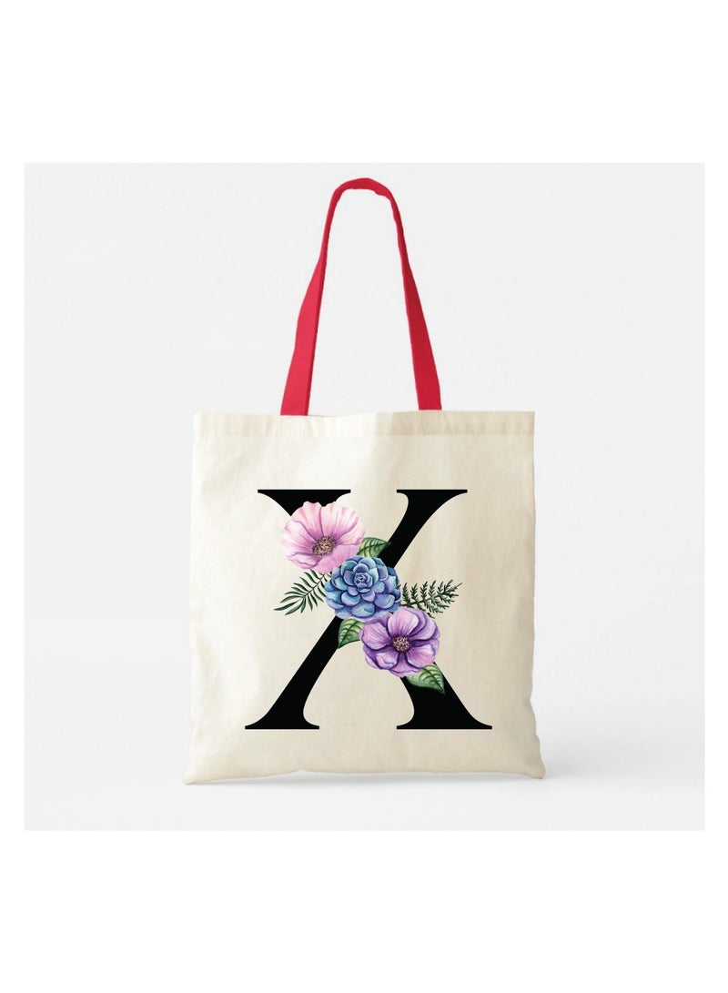PRINTSHOP4ME Initial Letters Canvas Cotton Tote Bag With Red Handle-Ideal Gifts For Bridesmaids-Party Bag-Reusable Bags  - Image 2