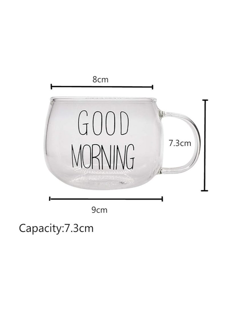 Heat-resistant glass mug for tea, coffee, and cold drinks, printed with the phrase "Good Morning - Image 2