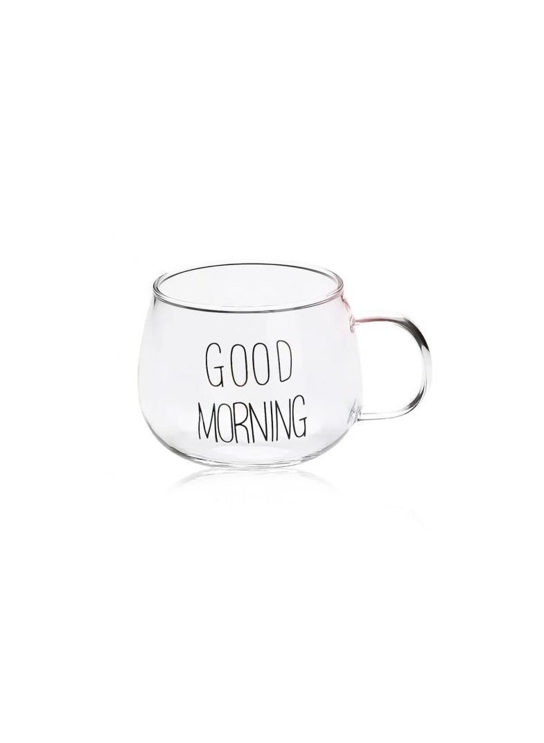 Heat-resistant glass mug for tea, coffee, and cold drinks, printed with the phrase "Good Morning - Image 1