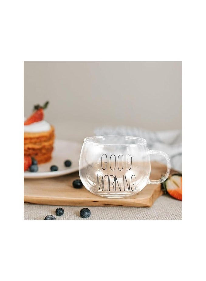 Heat-resistant glass mug for tea, coffee, and cold drinks, printed with the phrase "Good Morning - Image 3