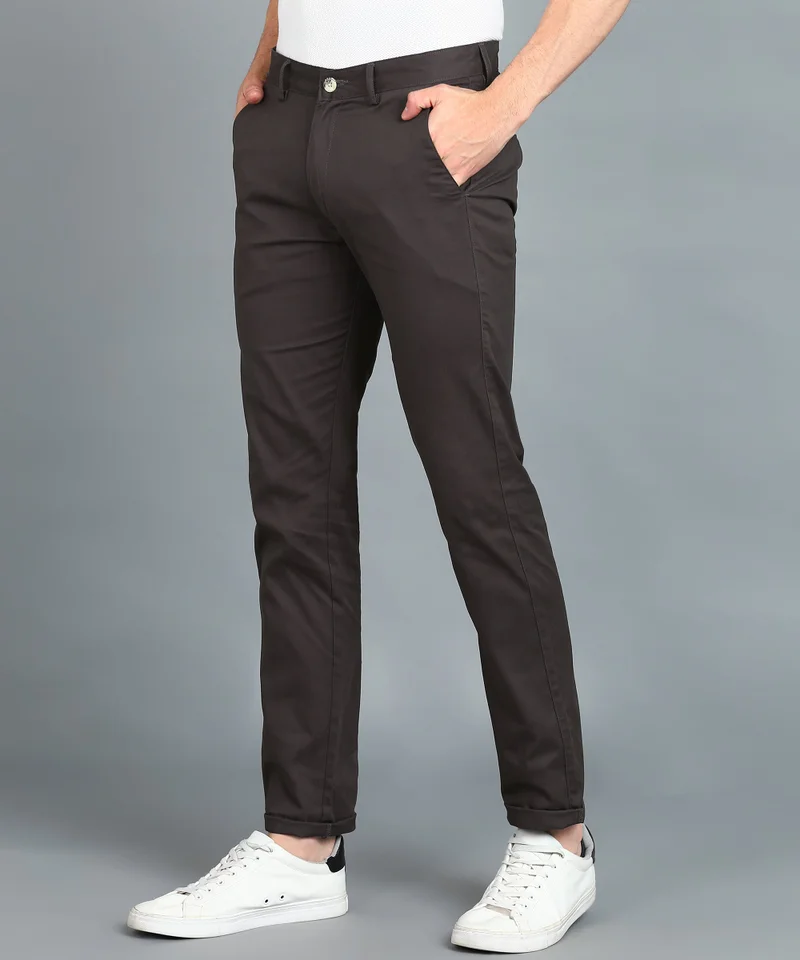 Urbano Fashion Urbano Fashion Men's Grey Cotton Slim Fit Casual Chinos Trousers