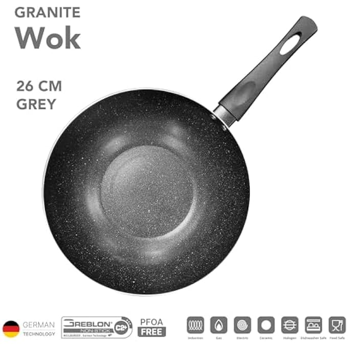 Kitchen master Non Stick Induction Wok 26 Cm Grey Kmw001Grey Cooking Wok Wok Pan StirFry Pan - Image 3