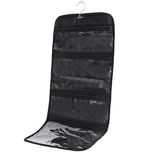 WODISON Foldable Clear Hanging Travel Toiletry Bag Cosmetic Organiser Storage, Black, One Size - Image 1