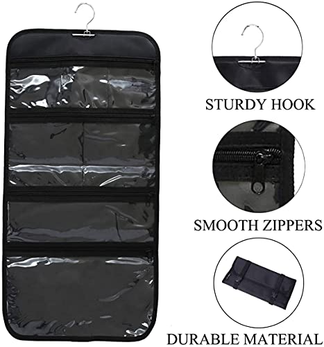 WODISON Foldable Clear Hanging Travel Toiletry Bag Cosmetic Organiser Storage, Black, One Size - Image 3