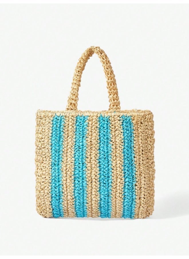 Women's Straw Beach Bag | Large Woven Tote Bag with Zipper & Lining | Summer Shoulder Bag | Lightweight Foldable Beach Tote | Vacation Travel Shopping Bag | Pool Resort Picnic Handbag | Double Handle Crochet Straw Bag | Spacious Casual Summer Tote | 38 x 34 x 4 cm - Image 3