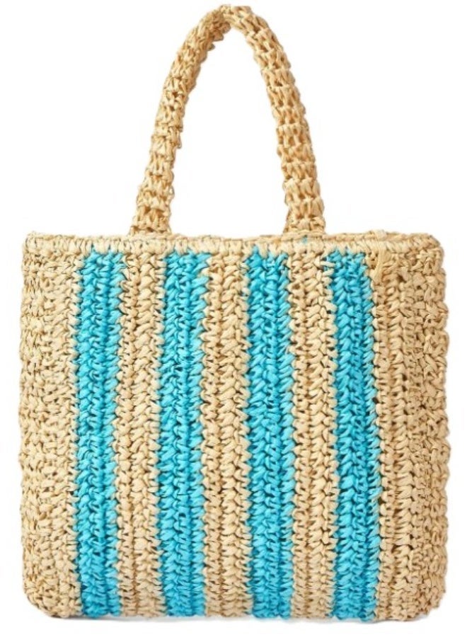Women's Straw Beach Bag | Large Woven Tote Bag with Zipper & Lining | Summer Shoulder Bag | Lightweight Foldable Beach Tote | Vacation Travel Shopping Bag | Pool Resort Picnic Handbag | Double Handle Crochet Straw Bag | Spacious Casual Summer Tote | 38 x 34 x 4 cm - Image 1