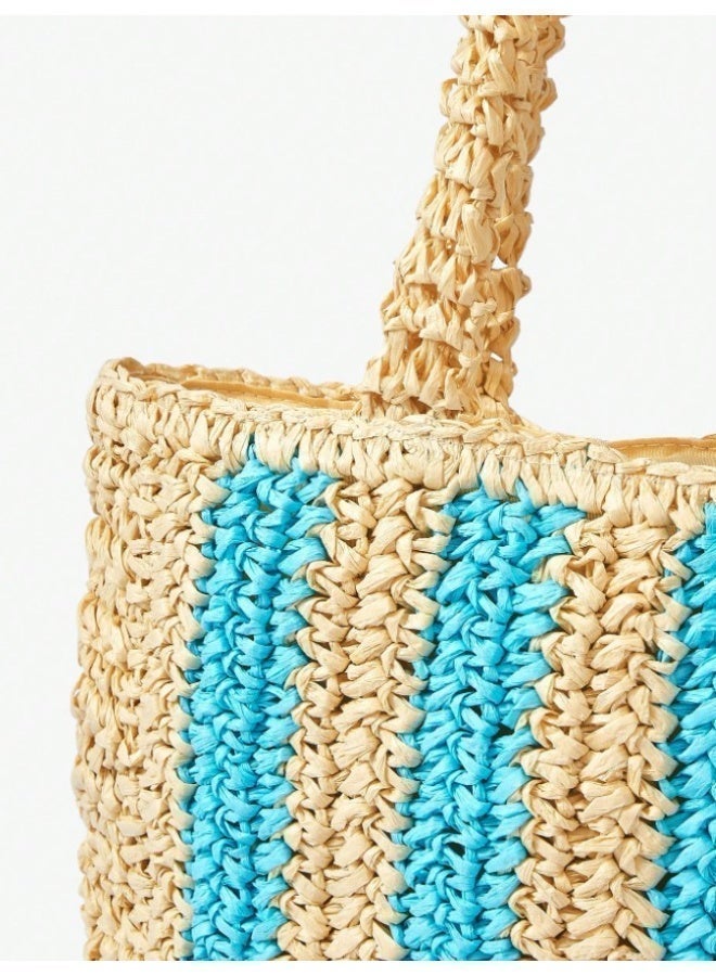 Women's Straw Beach Bag | Large Woven Tote Bag with Zipper & Lining | Summer Shoulder Bag | Lightweight Foldable Beach Tote | Vacation Travel Shopping Bag | Pool Resort Picnic Handbag | Double Handle Crochet Straw Bag | Spacious Casual Summer Tote | 38 x 34 x 4 cm - Image 4