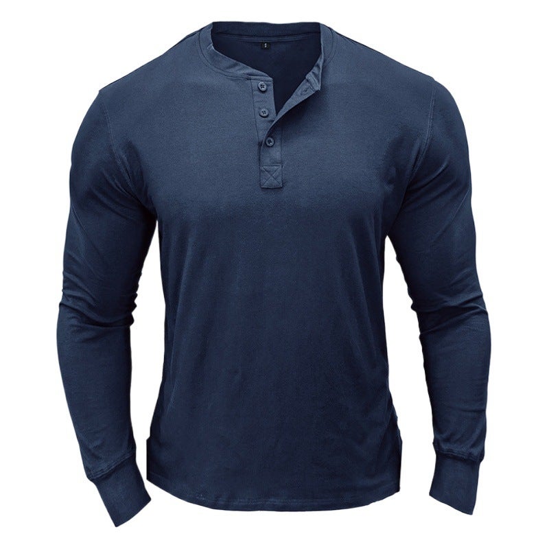 Men''s long-sleeved T-shirt foreign trade cotton men''s bottoming shirt and men''s Henley lining top - Image 2