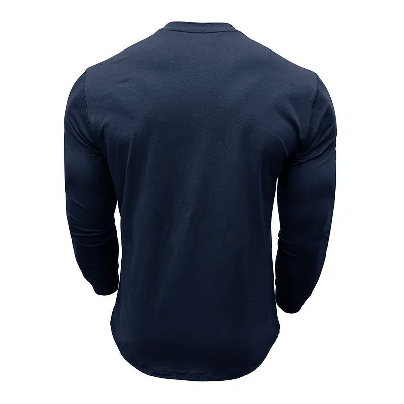 Men''s long-sleeved T-shirt foreign trade cotton men''s bottoming shirt and men''s Henley lining top - Image 4