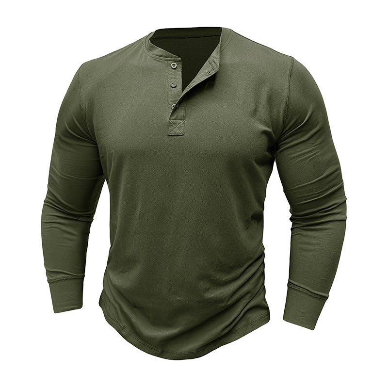Men''s long-sleeved T-shirt foreign trade cotton men''s bottoming shirt and men''s Henley lining top - Image 1