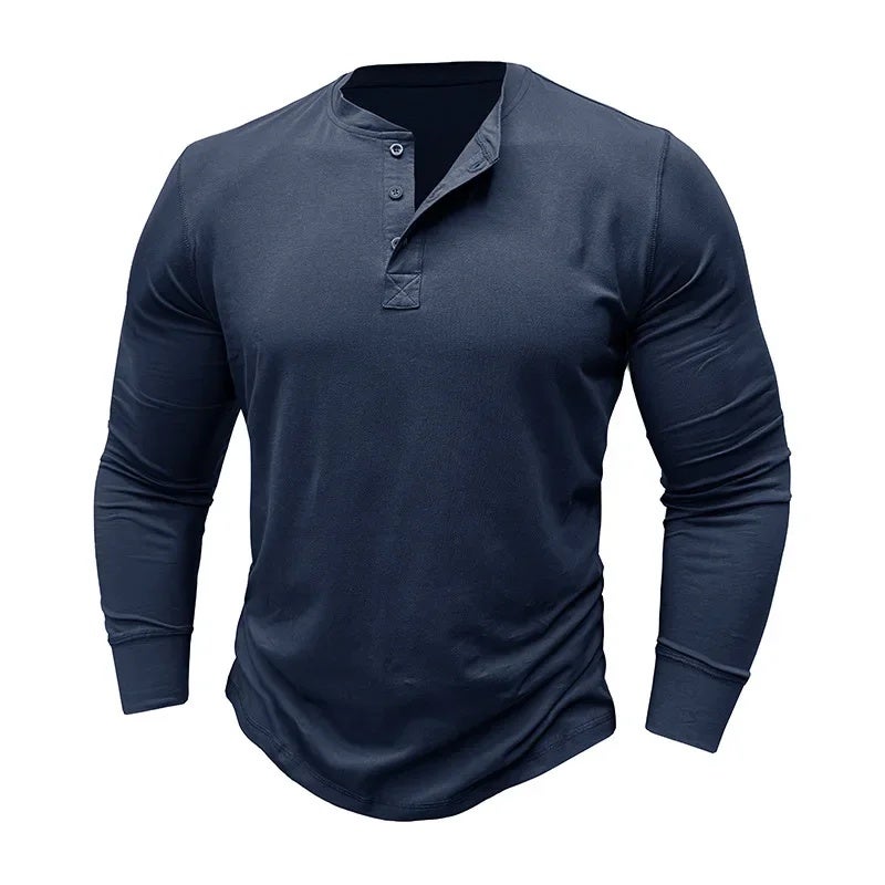 Men''s long-sleeved T-shirt foreign trade cotton men''s bottoming shirt and men''s Henley lining top - Image 5