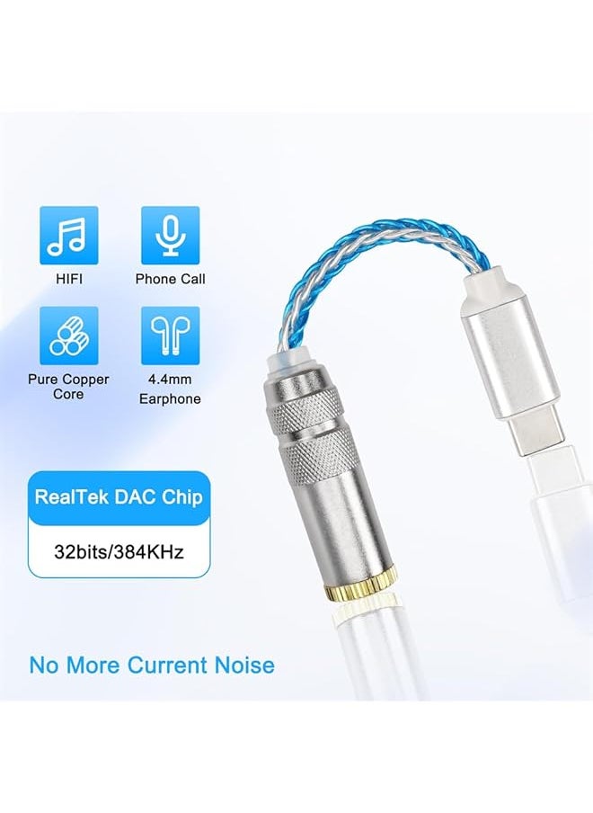 erorex Usb Type C To 4.4Mm Balanced Dac Audio Adapter Portable Usb C Male To 4.4Mm Female Hifi Headphone Jack Amp Pcm 32Bit 384Khz With 5N Single Crystal Silver Aux Cable For Type C Devices  - Image 4