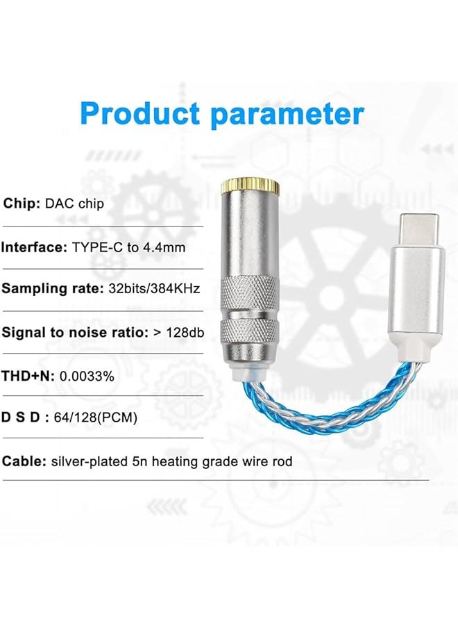 erorex Usb Type C To 4.4Mm Balanced Dac Audio Adapter Portable Usb C Male To 4.4Mm Female Hifi Headphone Jack Amp Pcm 32Bit 384Khz With 5N Single Crystal Silver Aux Cable For Type C Devices  - Image 3