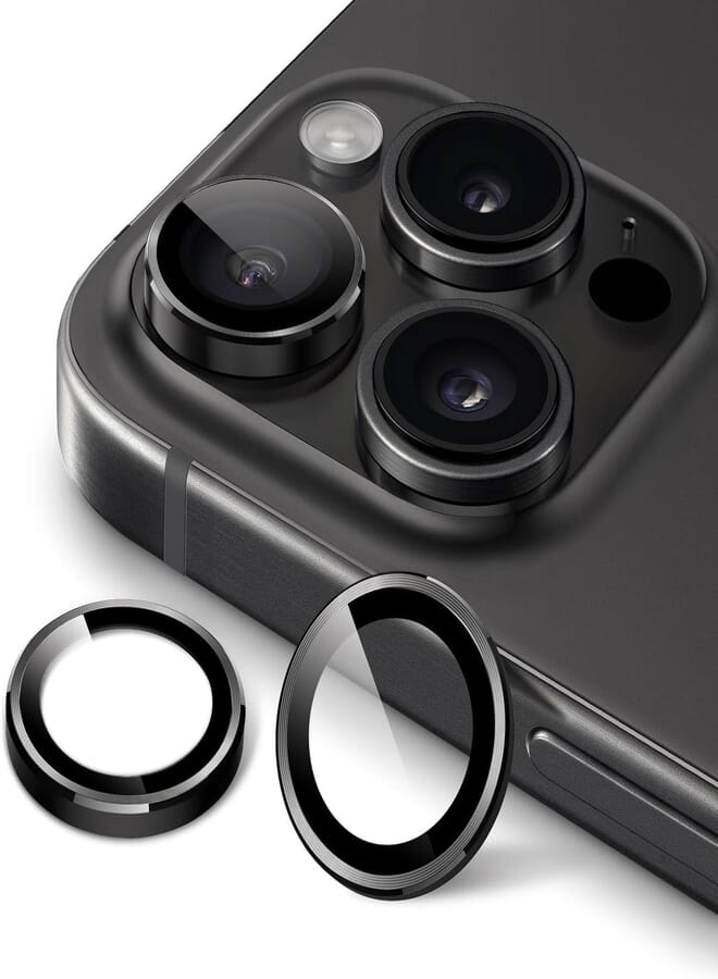 Next Next Store Camera Lens Protector Compatible with iPhone 16 Pro/Pro Max - [One-Step Installation] Tempered Glass Screen Protector with Metal Camera Cover - Case Compatible Accessories (Black)