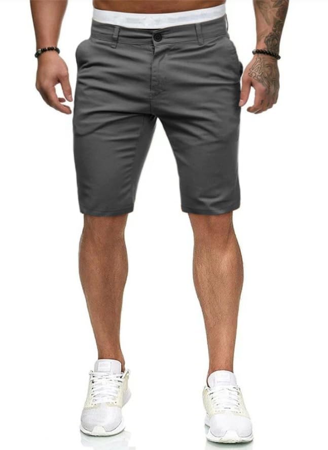 HUNGSON Mens Slim Fit Shorts 9" Inseam Stretch Chino Short Pants(Darkgrey,32) - Image 1