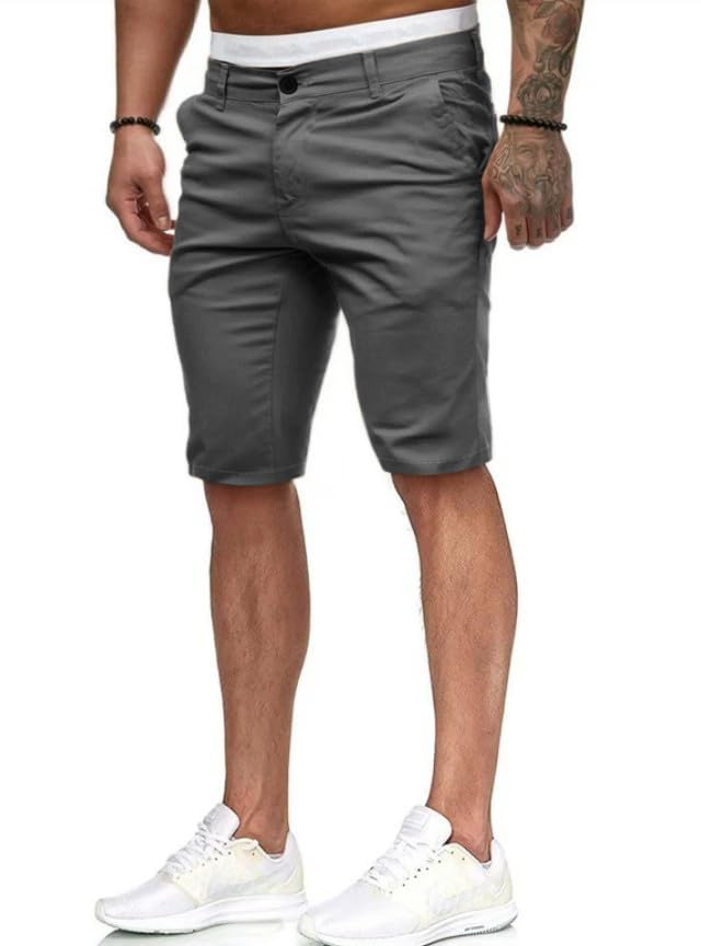 HUNGSON Mens Slim Fit Shorts 9" Inseam Stretch Chino Short Pants(Darkgrey,32) - Image 2