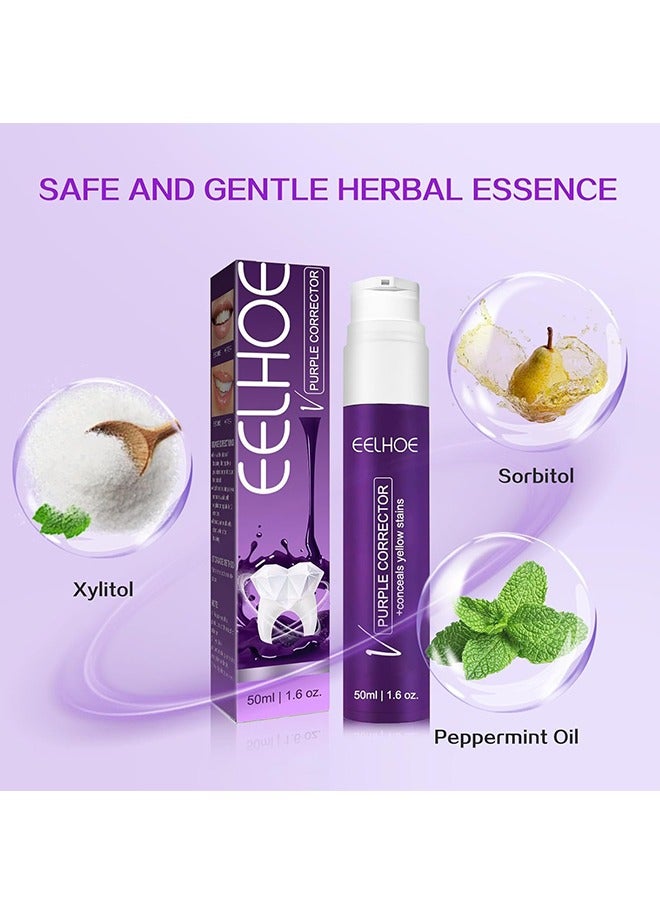 إيلهو معجون أسنان أرجواني مصحح اللون - معجون أسنان أرجواني لتبييض الأسنان معجون أسنان بنكهة النعناع تبييض معجون أسنان مبيض أرجواني لإزالة بقع الأسنان - Image 3