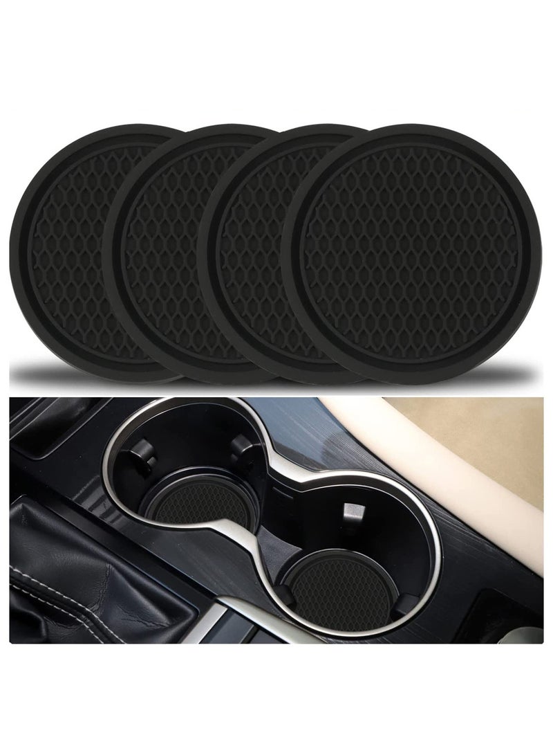 4Pcs Car Cup Coaster, Universal Non-Slip Cup Holders Embedded in Ornaments Coaster, Car Interior Accessories, Black - Image 1