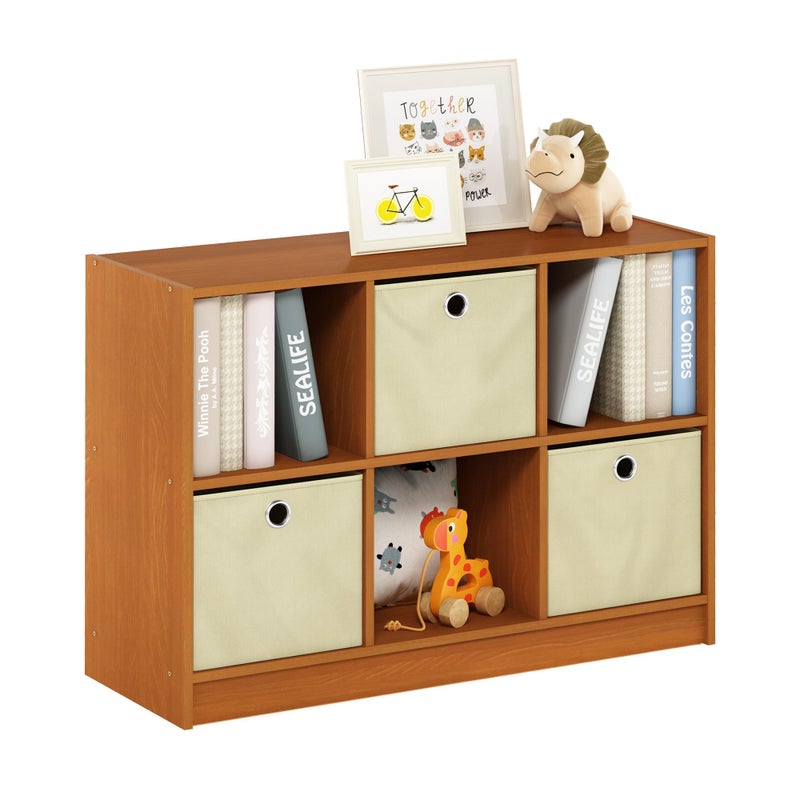 Furinno Furinno Basic 3x2 Bookcase Storage wBins Light CherryIvory