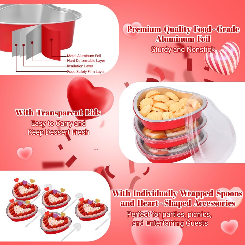 LifeisLuck 23 OZ Large Heart Shaped Cake Pans for Baking 15 Pack Aluminum Foil Baking Tins with Lids Red Desert Heart Cake Mold Disposable Ramekins Containers for Valentine's Day, Mother's Day, Wedding, Party - Image 2