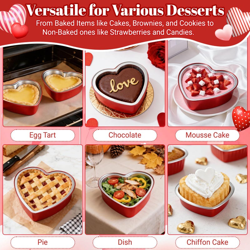 LifeisLuck 23 OZ Large Heart Shaped Cake Pans for Baking 15 Pack Aluminum Foil Baking Tins with Lids Red Desert Heart Cake Mold Disposable Ramekins Containers for Valentine's Day, Mother's Day, Wedding, Party - Image 5
