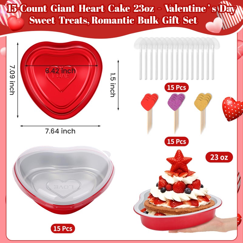 LifeisLuck 23 OZ Large Heart Shaped Cake Pans for Baking 15 Pack Aluminum Foil Baking Tins with Lids Red Desert Heart Cake Mold Disposable Ramekins Containers for Valentine's Day, Mother's Day, Wedding, Party - Image 3