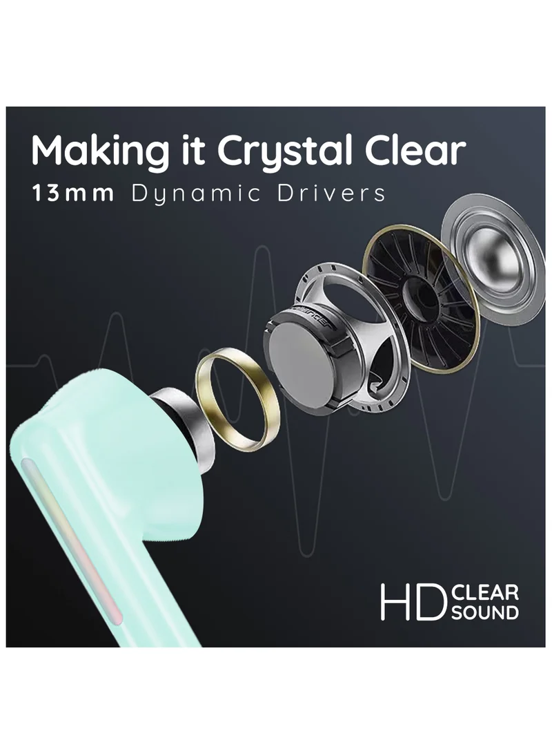 Pebble Duet Wireless Earbuds Tws, Ai Noise Cancelling Bluetooth Earphone, 20H Playtime 100H Standby, Low Latency, Splash Proof With Auto Pairing And Voice Assistant, Mint Green