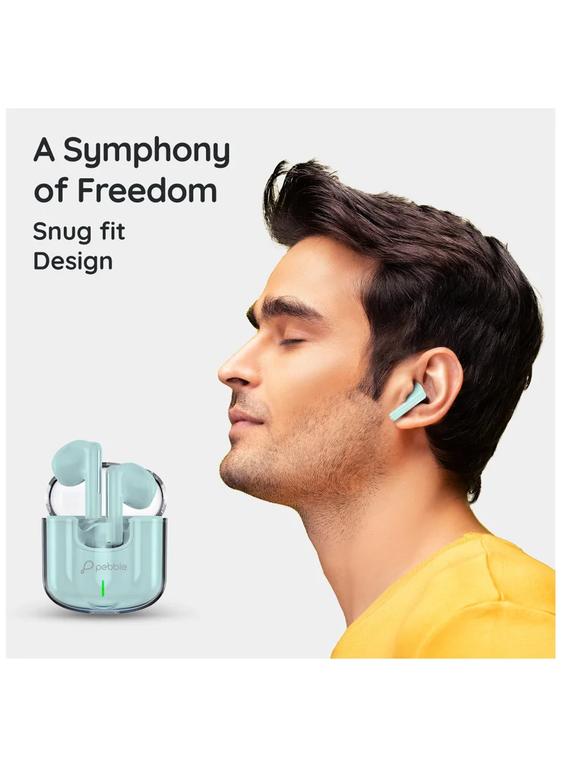 Pebble Duet Wireless Earbuds Tws, Ai Noise Cancelling Bluetooth Earphone, 20H Playtime 100H Standby, Low Latency, Splash Proof With Auto Pairing And Voice Assistant, Mint Green