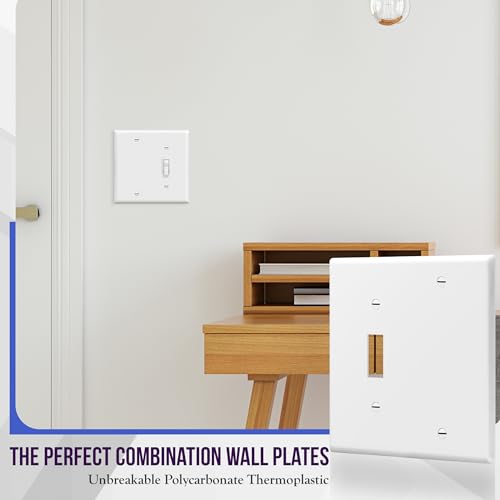 ENERLITES Combination Toggle Switch/Blank Device Wall Plate, Standard Size, 2-Gang 4.5" x 4.57” Light Switch Cover, Polycarbonate Thermoplastic, UL Listed, 880111-W, White - Image 3