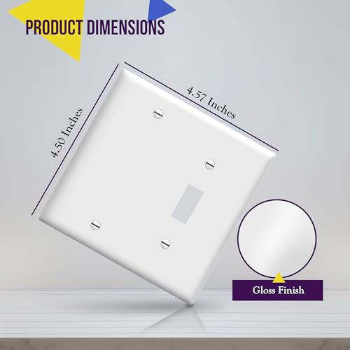 ENERLITES Combination Toggle Switch/Blank Device Wall Plate, Standard Size, 2-Gang 4.5" x 4.57” Light Switch Cover, Polycarbonate Thermoplastic, UL Listed, 880111-W, White - Image 2