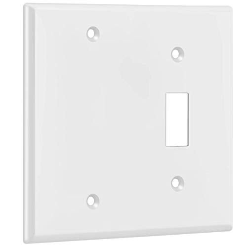 ENERLITES Combination Toggle Switch/Blank Device Wall Plate, Standard Size, 2-Gang 4.5" x 4.57” Light Switch Cover, Polycarbonate Thermoplastic, UL Listed, 880111-W, White - Image 4