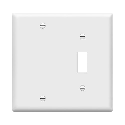 ENERLITES Combination Toggle Switch/Blank Device Wall Plate, Standard Size, 2-Gang 4.5" x 4.57” Light Switch Cover, Polycarbonate Thermoplastic, UL Listed, 880111-W, White - Image 1