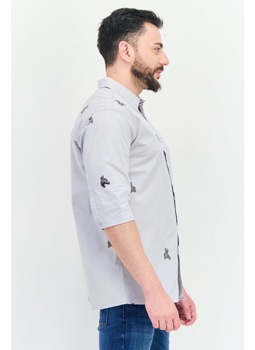 SELECTED - Men Regular Fit Allover Print 3/4 Sleeves Casual Shirt, Multicolor - Image 1