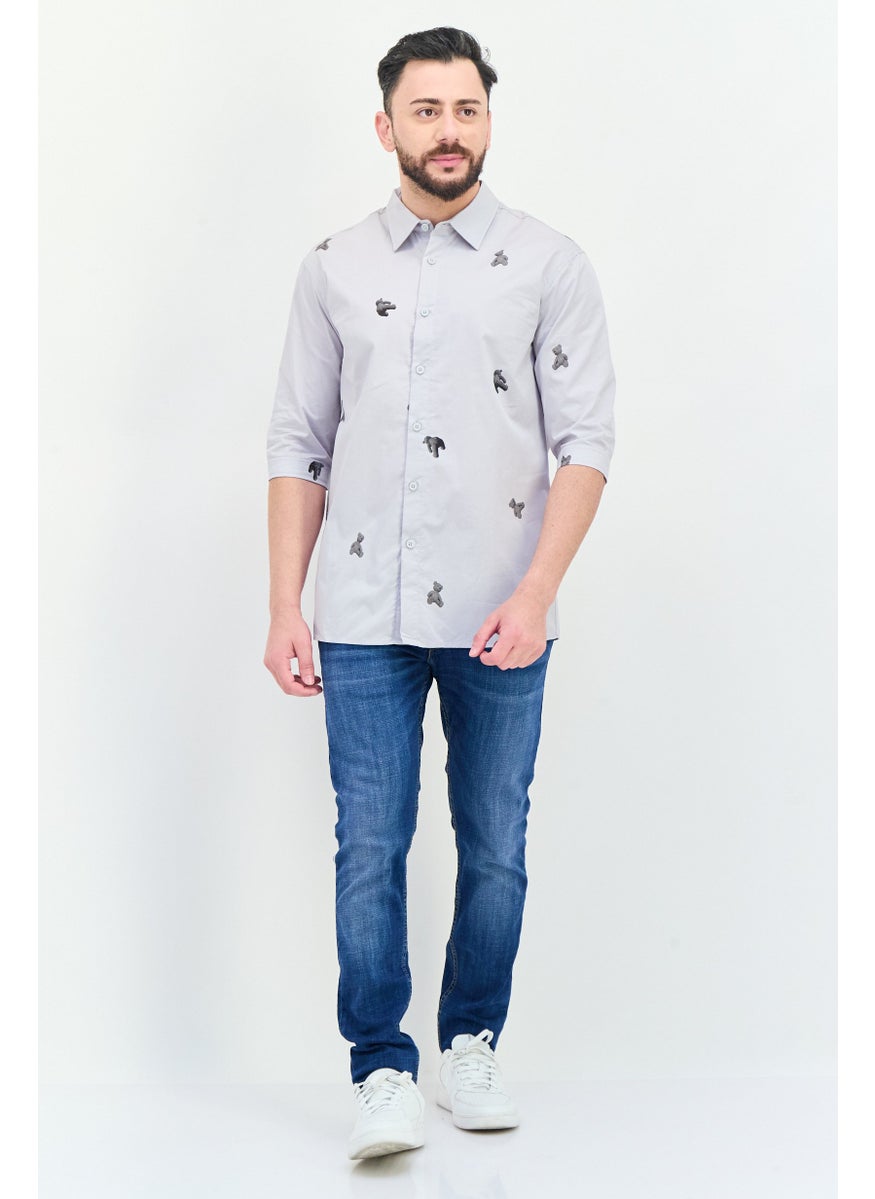 SELECTED - Men Regular Fit Allover Print 3/4 Sleeves Casual Shirt, Multicolor - Image 1