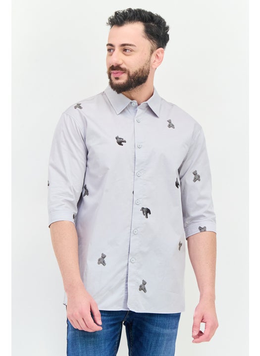 Men Regular Fit Allover Print 3/4 Sleeves Casual Shirt, Multicolor