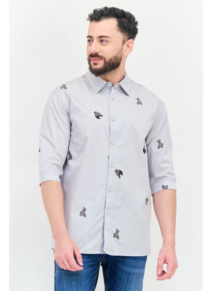 SELECTED - Men Regular Fit Allover Print 3/4 Sleeves Casual Shirt, Multicolor - Image 1