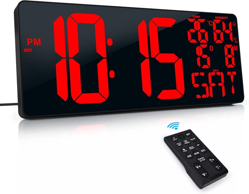 XREXS 18 Inch Extra Large Digital Wall Clock with Remote Control, LED Large Wall Clocks, Count Up/Down Timer, Auto-Dimming Alarm Clock with Day/Date/Temp/Humidity/DST for Living Room, Gym, Classroom - Image 1