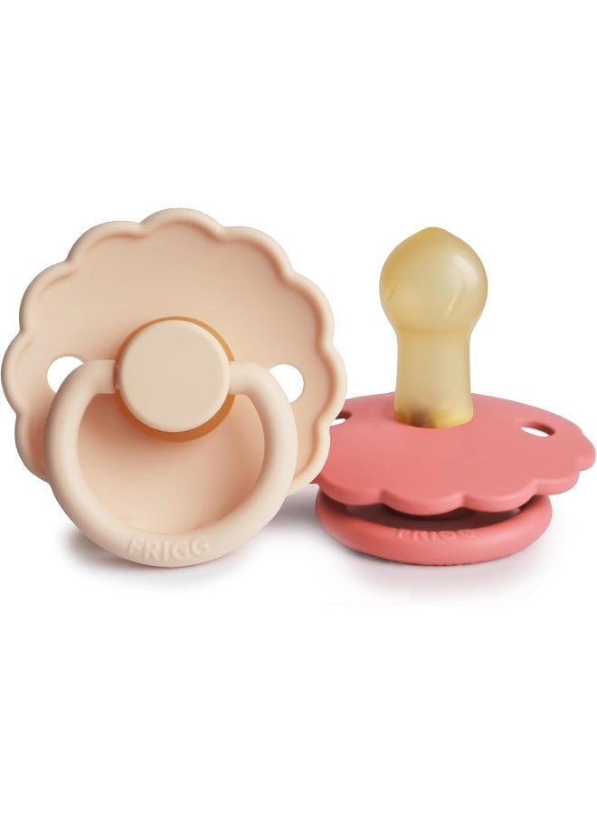 FRIGG لهاية فريغ دايزي من اللاتكس 0-6 أشهر | لهايات مريحة بنظام قفل النقر | عبوة من 2 لهاية مطاطية طبيعية | آمنة للطعام مع أناقة خالدة - كريمي/خشخاش - الحجم 1 - Image 1