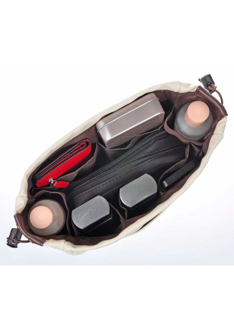 SOLARAE Canvas Handbag Organizers, Sturdy Purse Insert Organizer Bag in Bag, Women Handbags & Totebag with zipper, 10 Pockets, Color Beige Large - Image 2