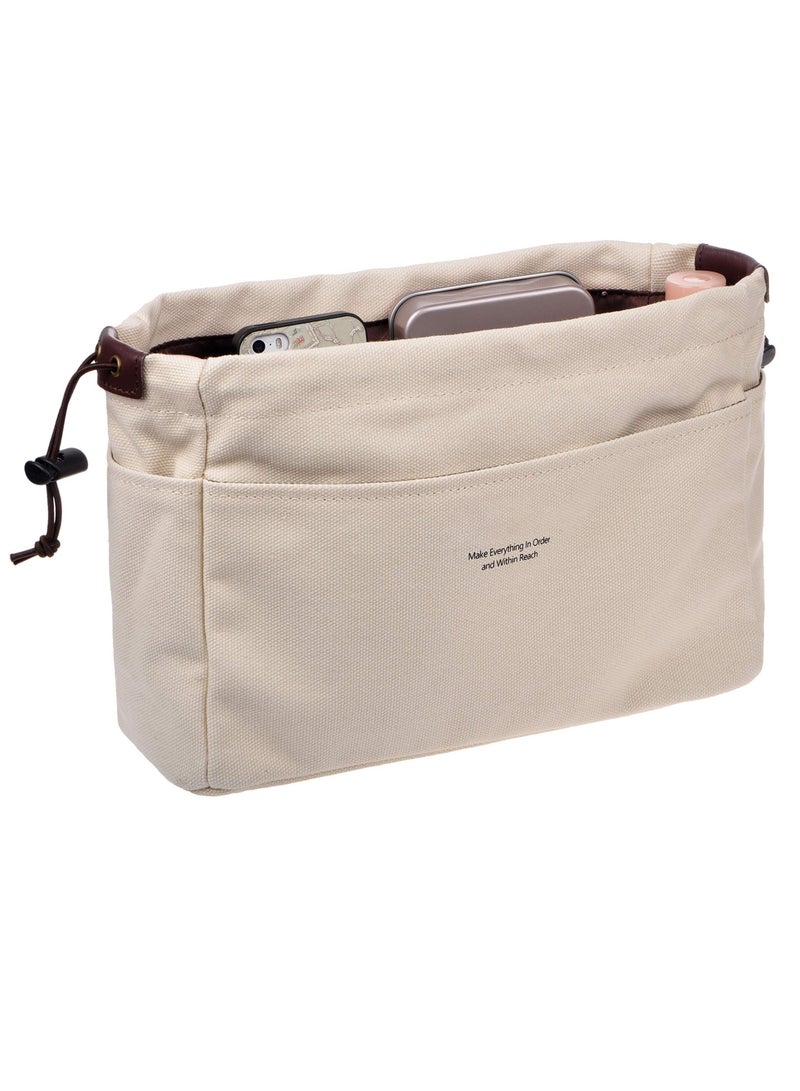 SOLARAE Canvas Handbag Organizers, Sturdy Purse Insert Organizer Bag in Bag, Women Handbags & Totebag with zipper, 10 Pockets, Color Beige Large - Image 1