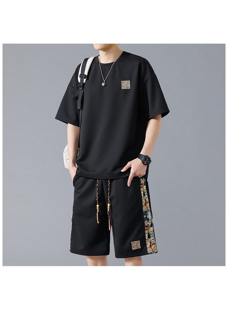 Large Size Fashionable Men's Printed Casual Short Sleeved Sports Suit  - Image 1