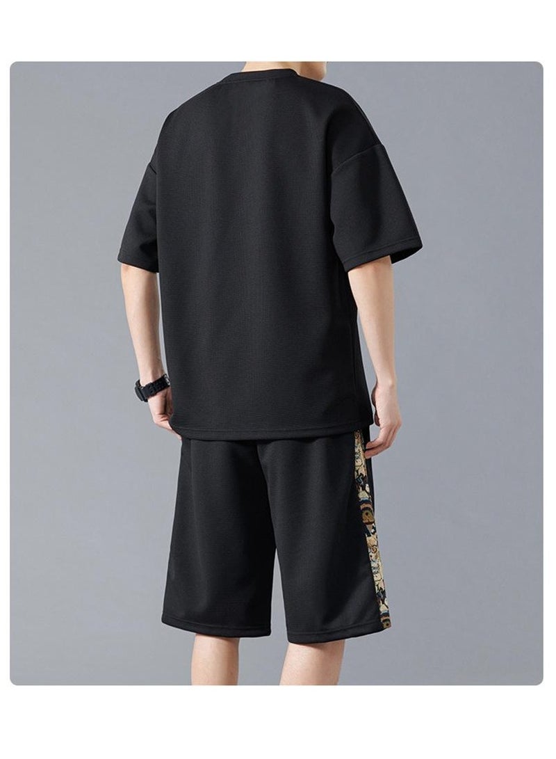 Large Size Fashionable Men's Printed Casual Short Sleeved Sports Suit  - Image 3